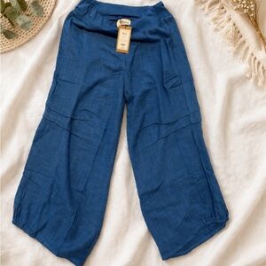 Rhea made in India Blue Wide-Leg Linen Blend Pants